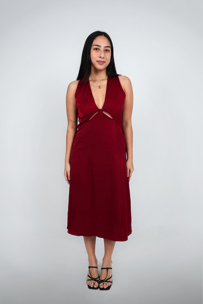 Red Sleeveless Cut-Out Midi