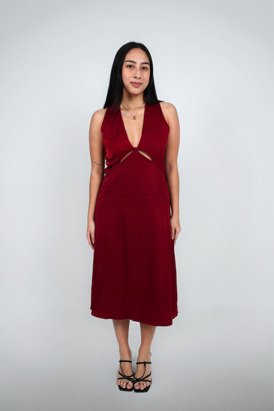 Red Sleeveless Cut-Out Midi