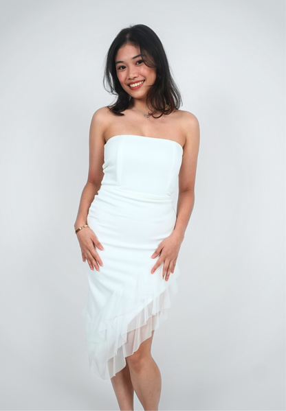 White Strapless Ruffle Mini