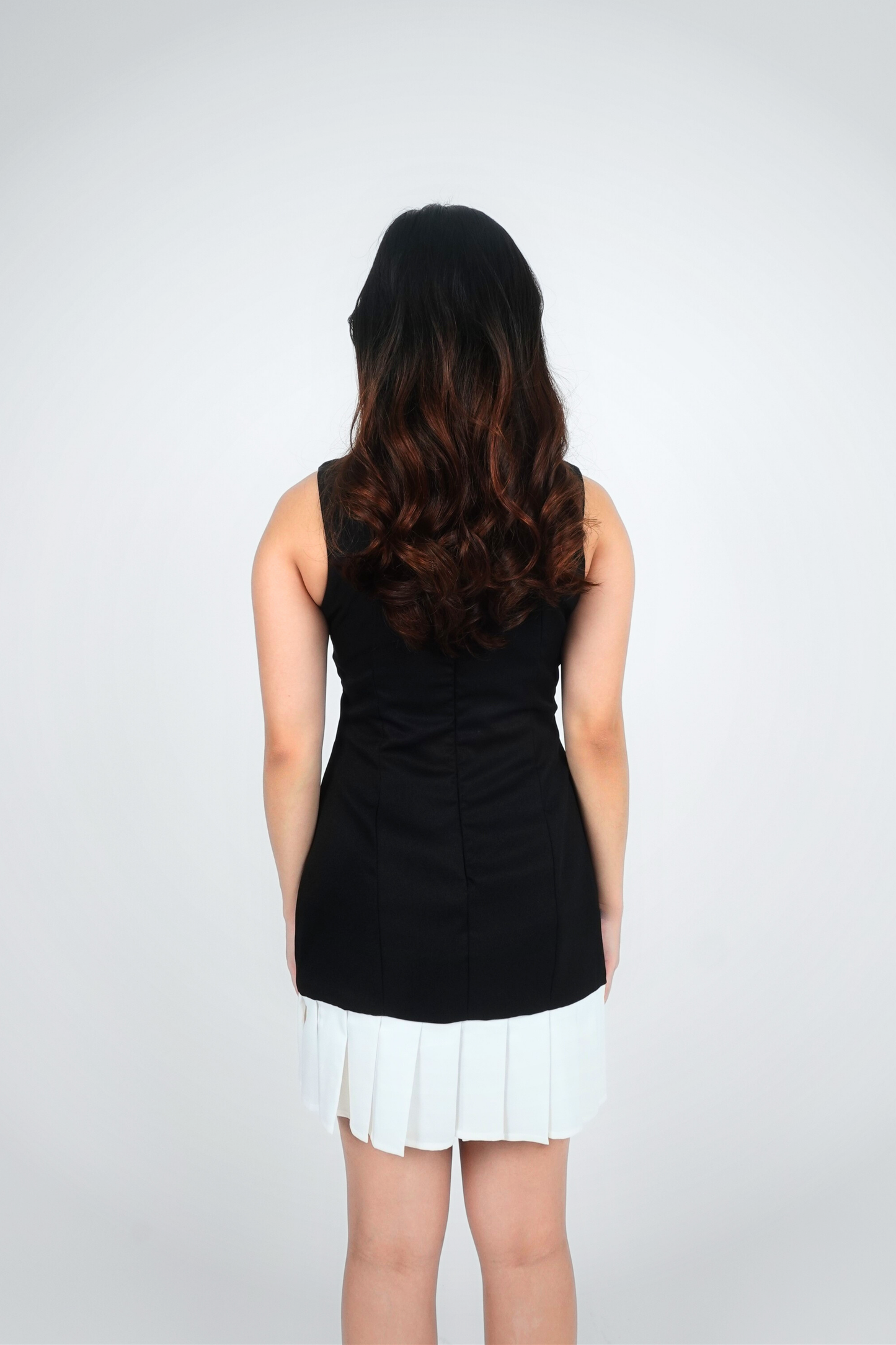 Black Sleeveless Mini with Pleated Hem