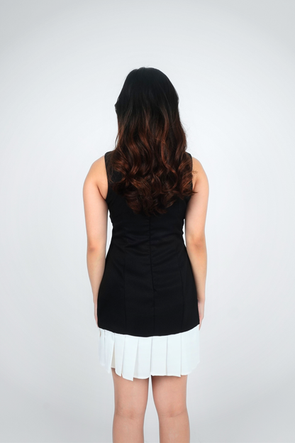 Black Sleeveless Mini with Pleated Hem