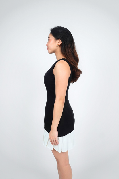 Black Sleeveless Mini with Pleated Hem