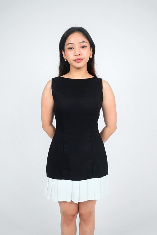 Black Sleeveless Mini with Pleated Hem