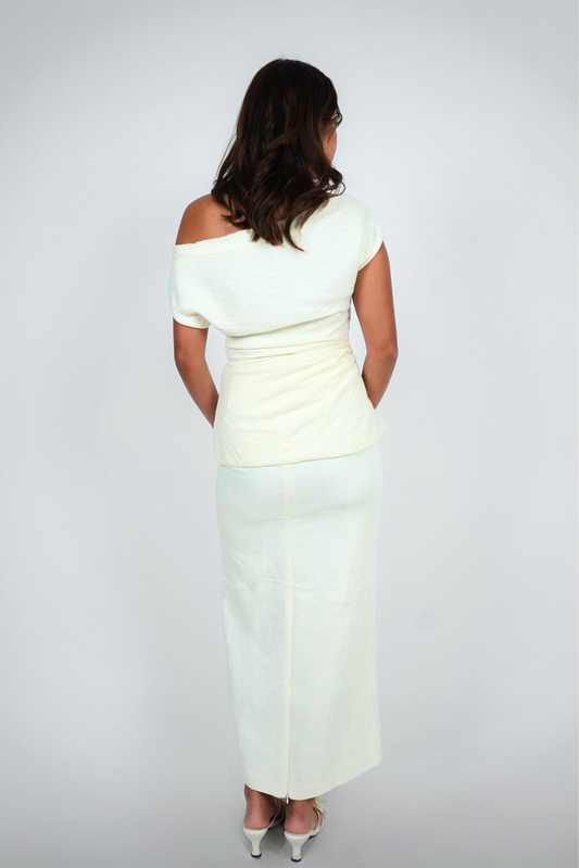 Cream One-Shoulder Textured Set