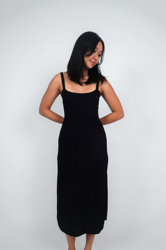 Black Sleeveless Ribbed Midi