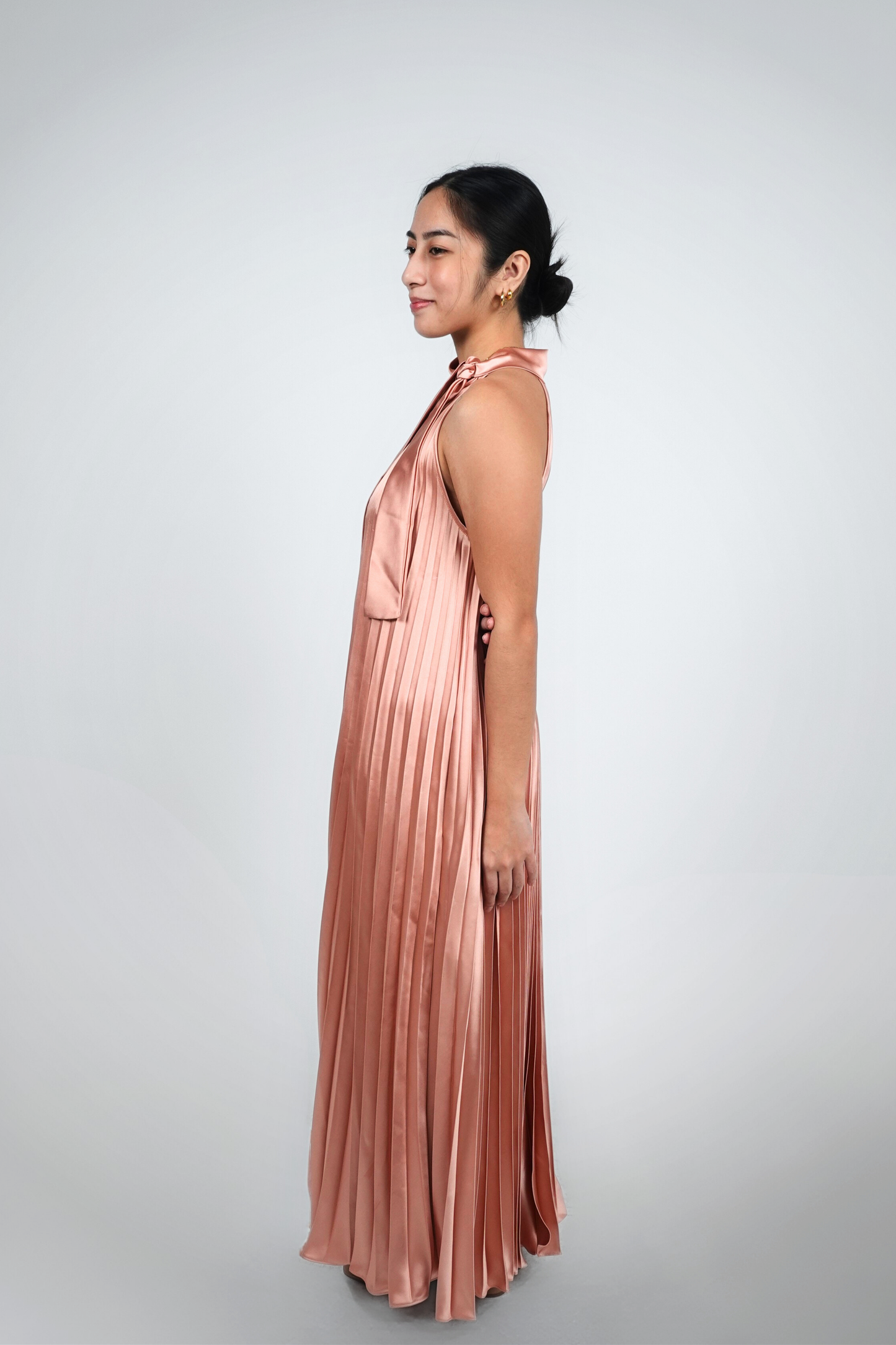 Coral Halter Pleated Maxi