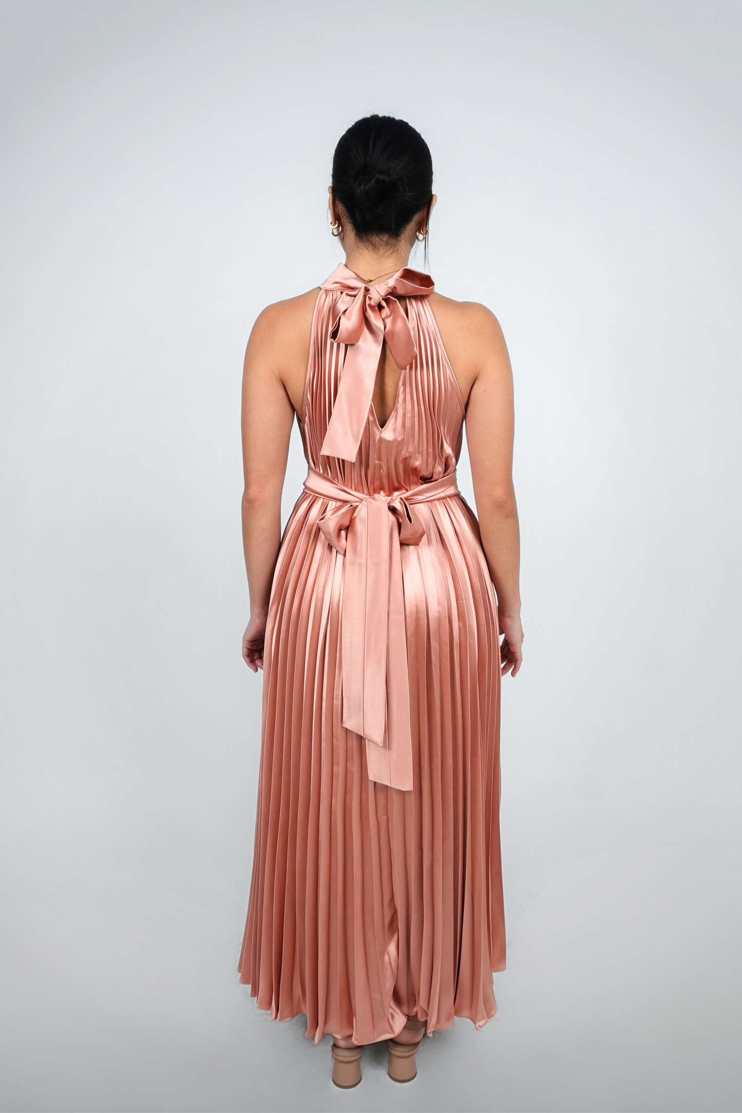 Coral Halter Pleated Maxi