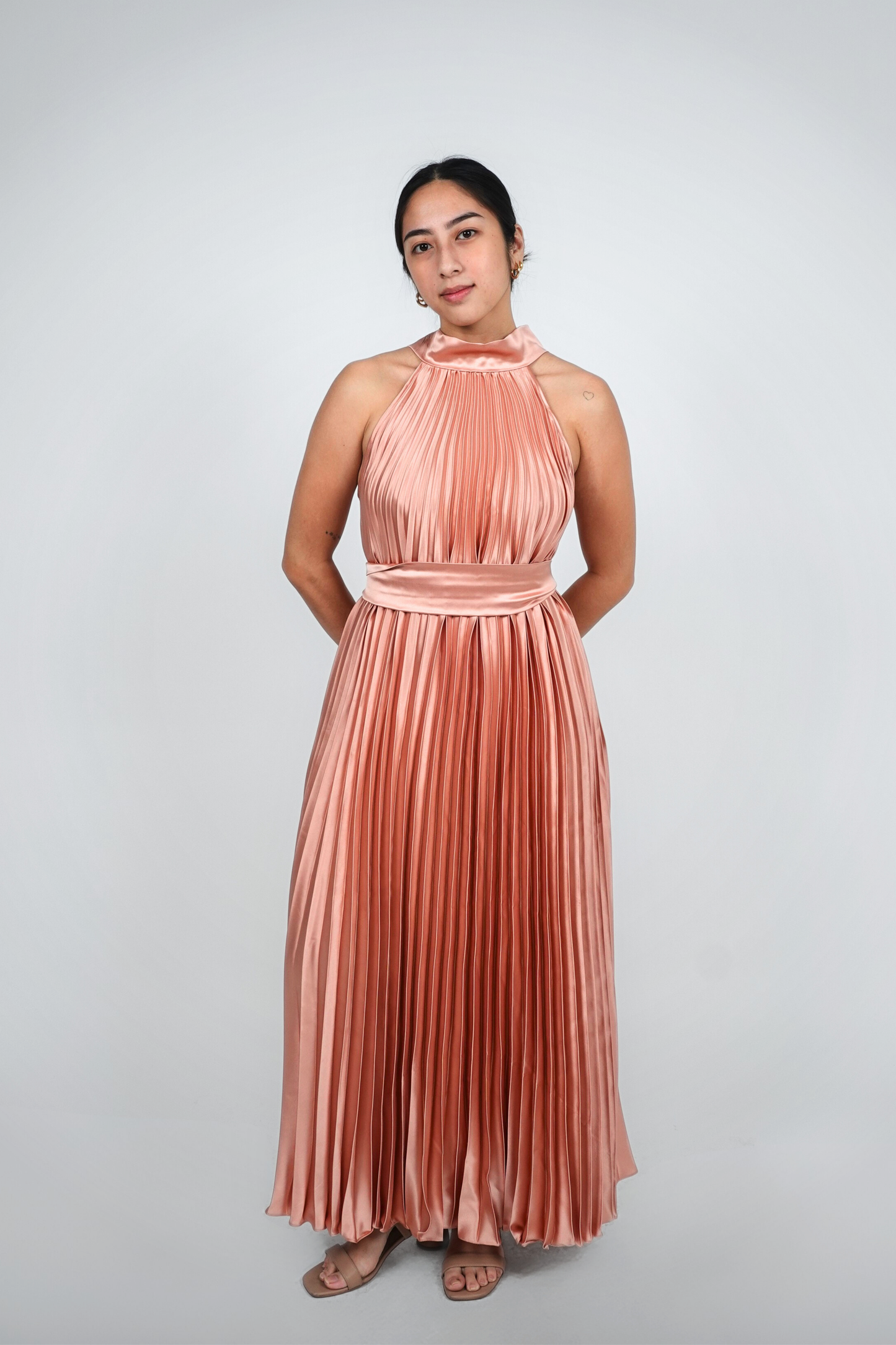 Coral Halter Pleated Maxi