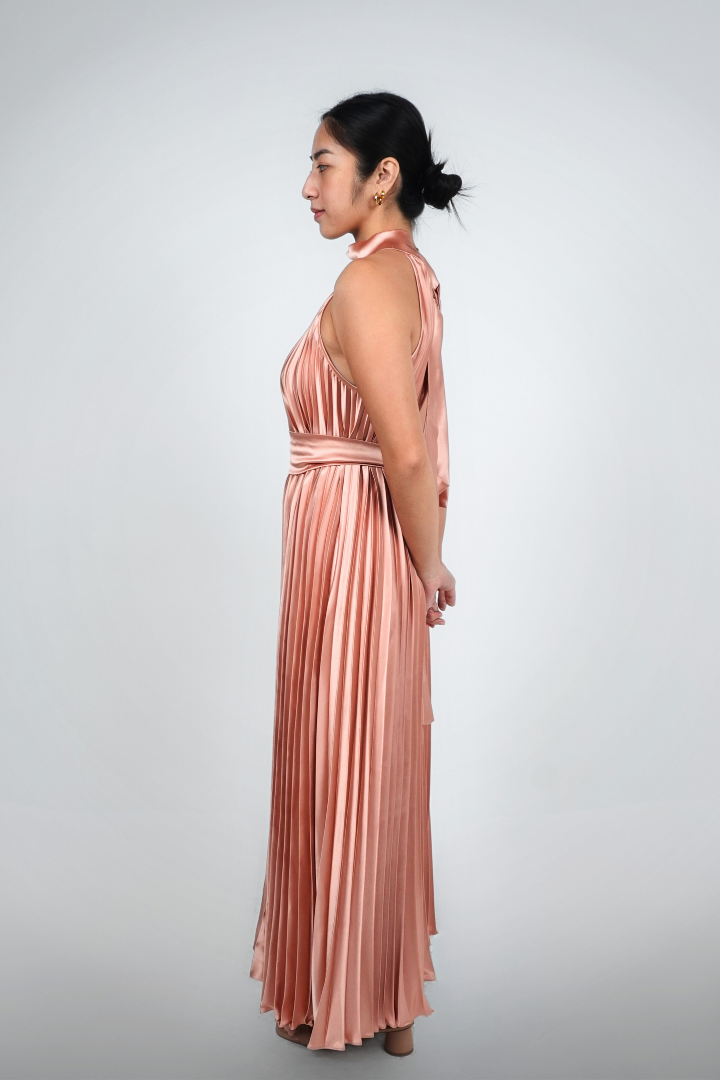 Coral Halter Pleated Maxi