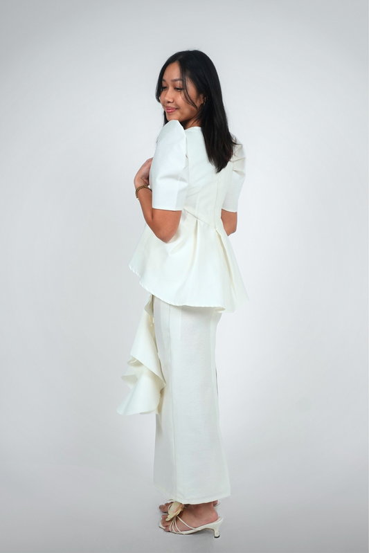 White Modern Filipiniana Two-Piece Set