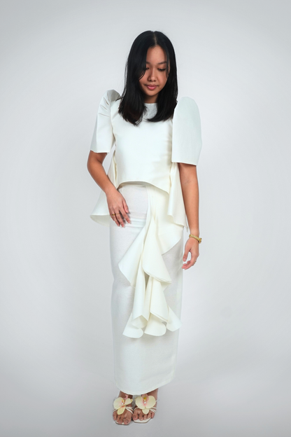 White Modern Filipiniana Two-Piece Set