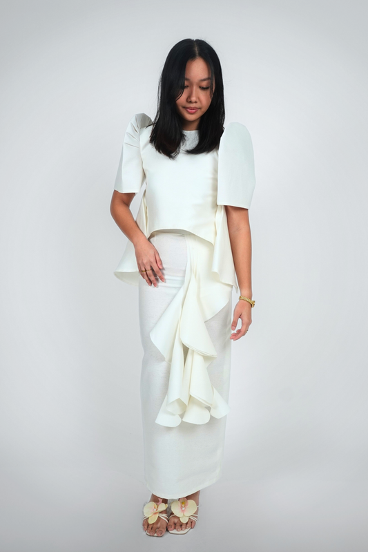 White Modern Filipiniana Two-Piece Set