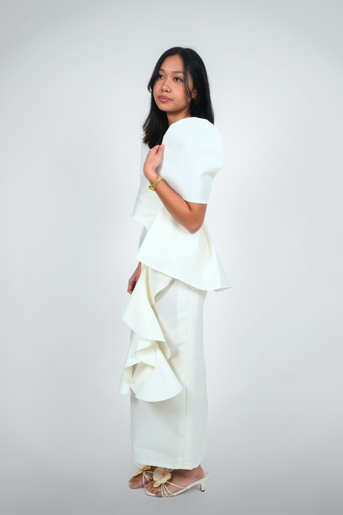 White Modern Filipiniana Two-Piece Set