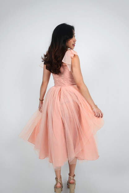 Blush Ribbon Straps Tulle Midi