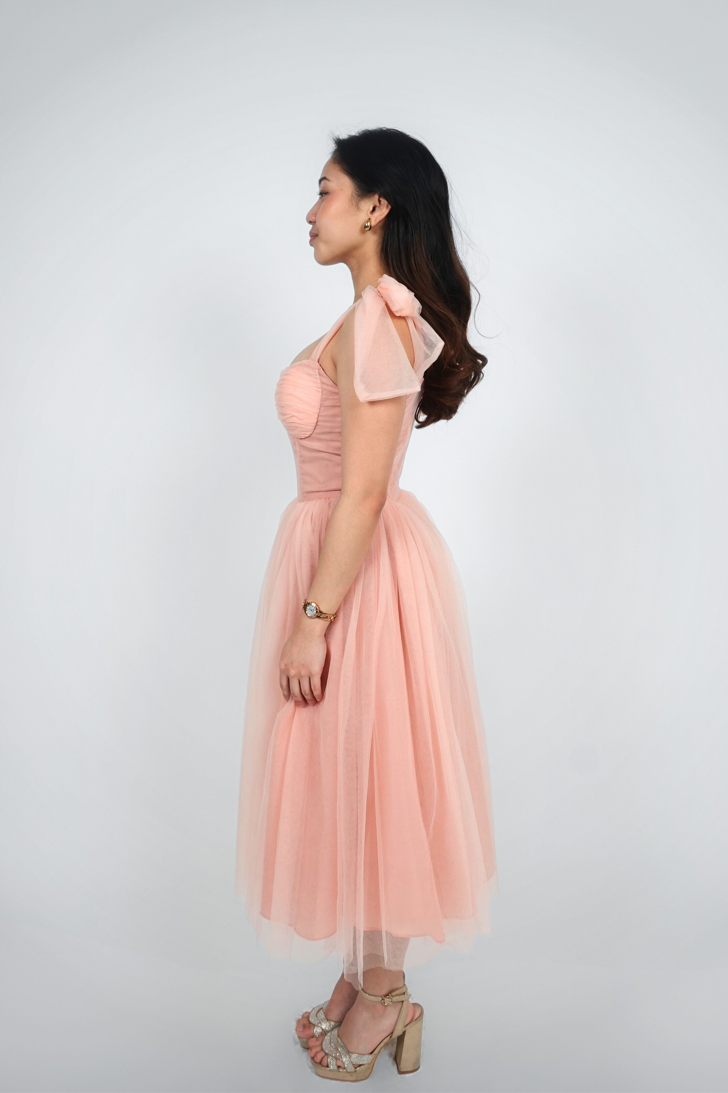 Blush Ribbon Straps Tulle Midi
