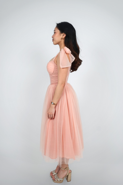Blush Ribbon Straps Tulle Midi