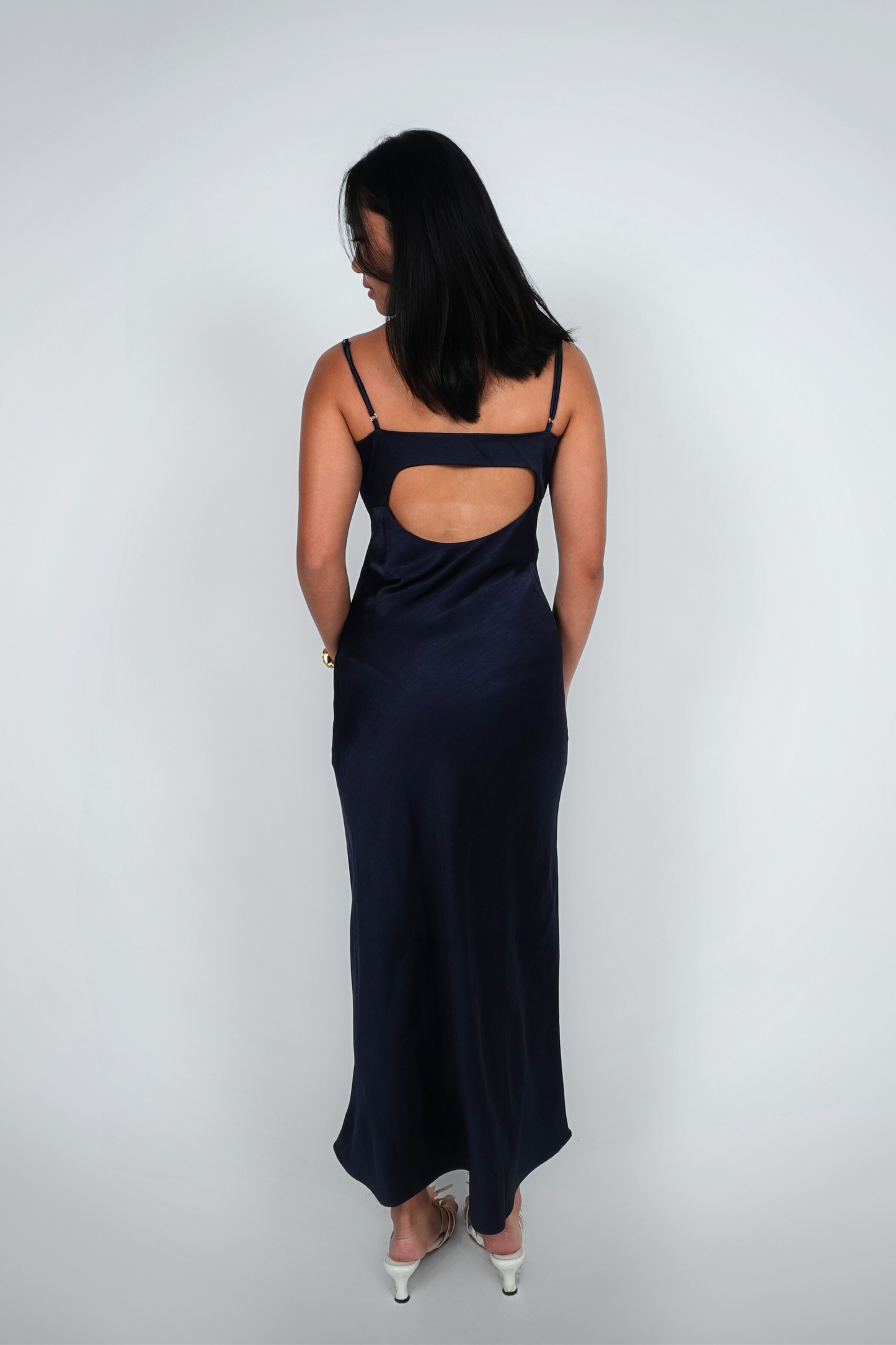 Navy Satin Column Maxi