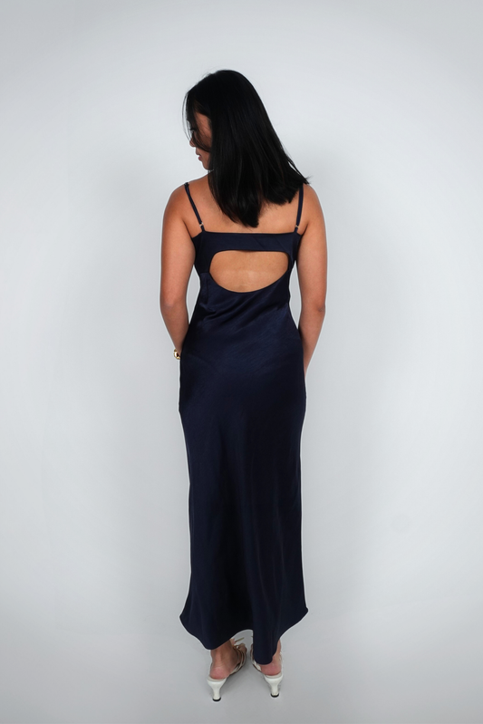 Navy Satin Column Maxi