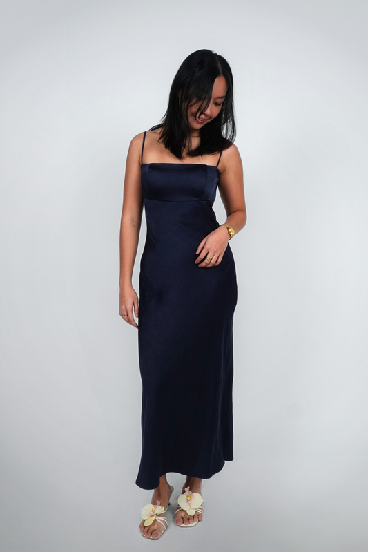 Navy Satin Column Maxi