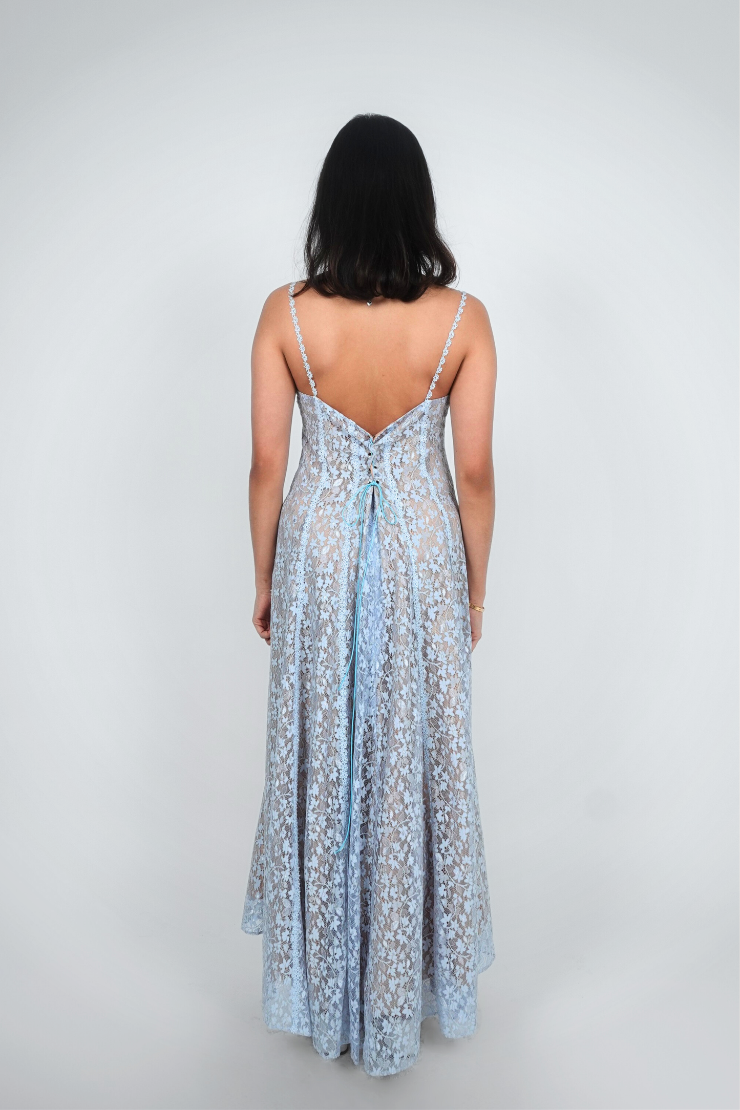 Light Blue Floral Spaghetti Strap Maxi