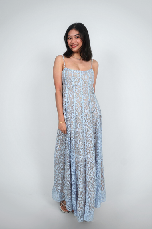 Light Blue Floral Spaghetti Strap Maxi