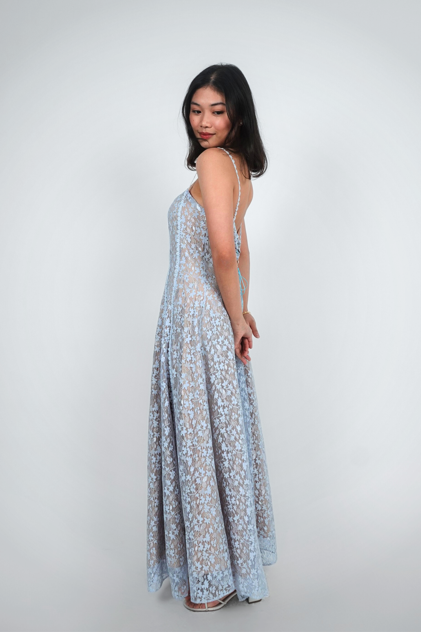 Light Blue Floral Spaghetti Strap Maxi