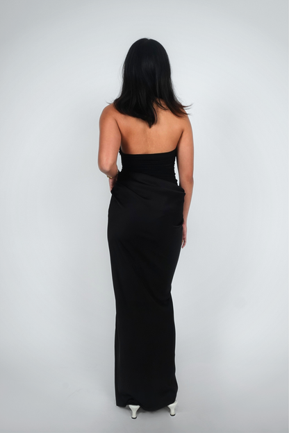 Black Sheer-Bodice Halter Maxi