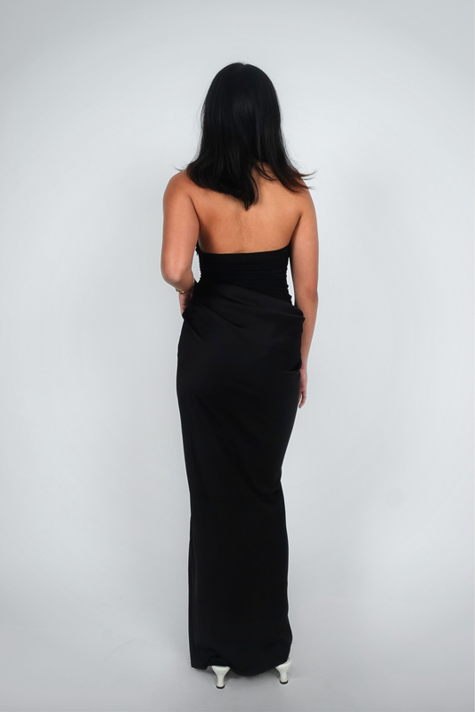 Black Sheer-Bodice Halter Maxi