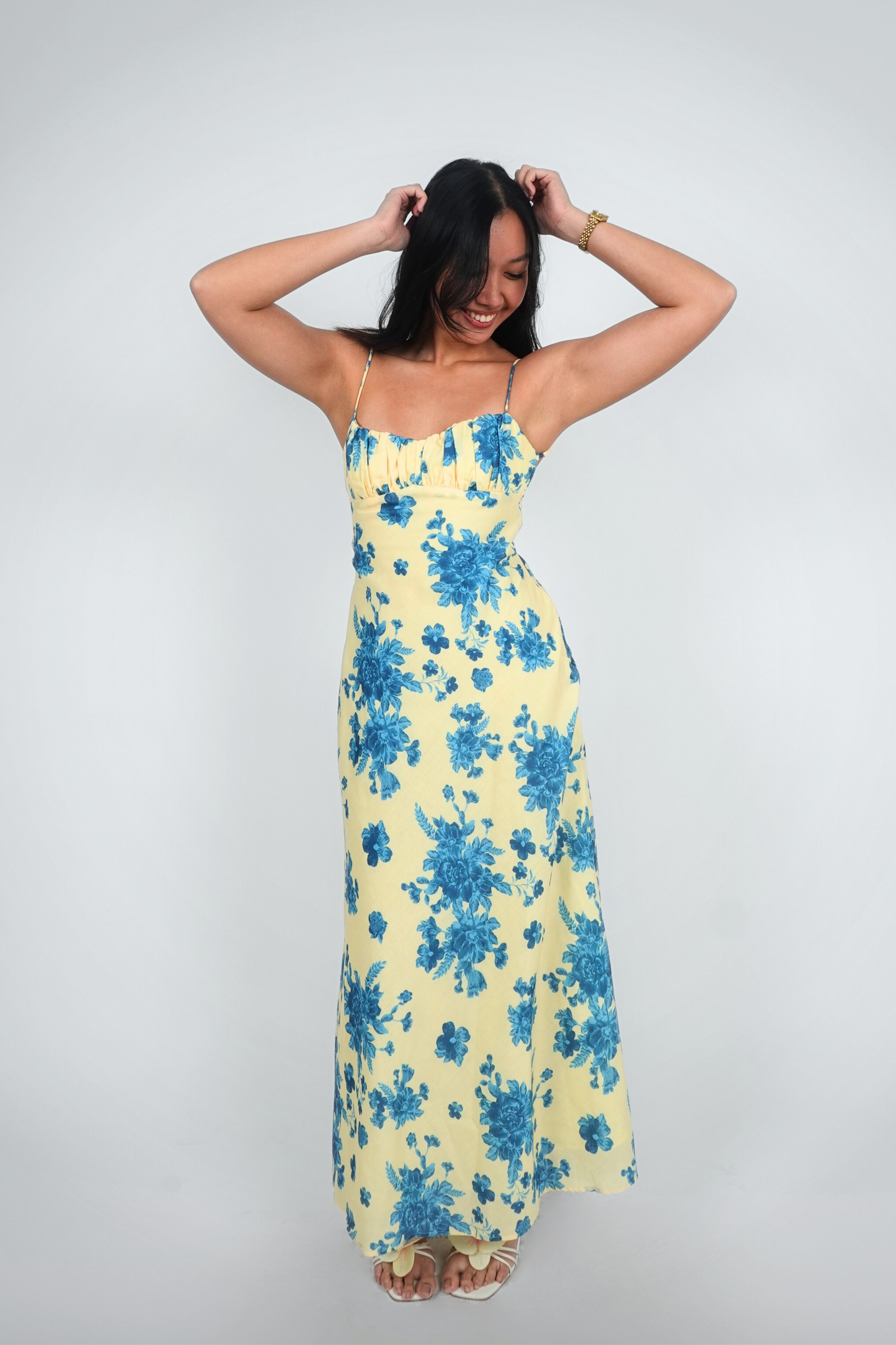 Yellow Floral Spaghetti Strap Maxi
