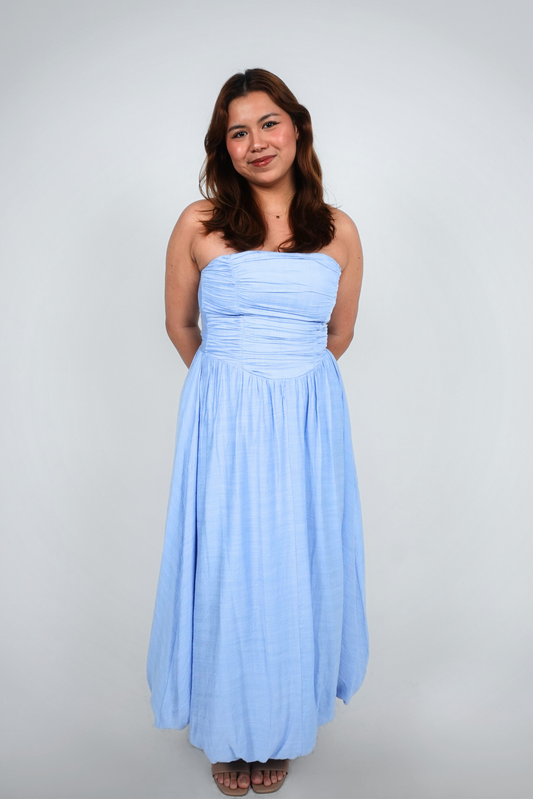 Baby Blue Strapless Bubble Maxi