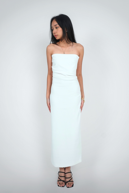 White Strapless Bodycon Midi with Back Slit