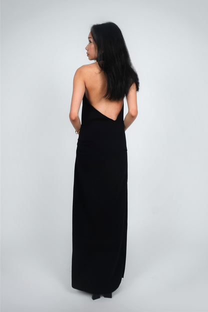 Black Halter Maxi with Side Slit
