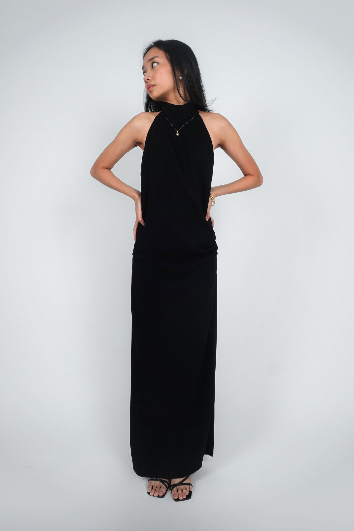 Black Halter Maxi with Side Slit