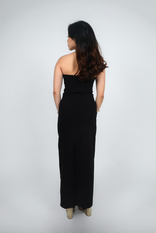 Black Strapless Bodycon Midi with Back Slit