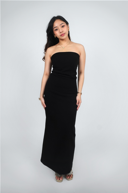 Black Strapless Bodycon Midi with Back Slit