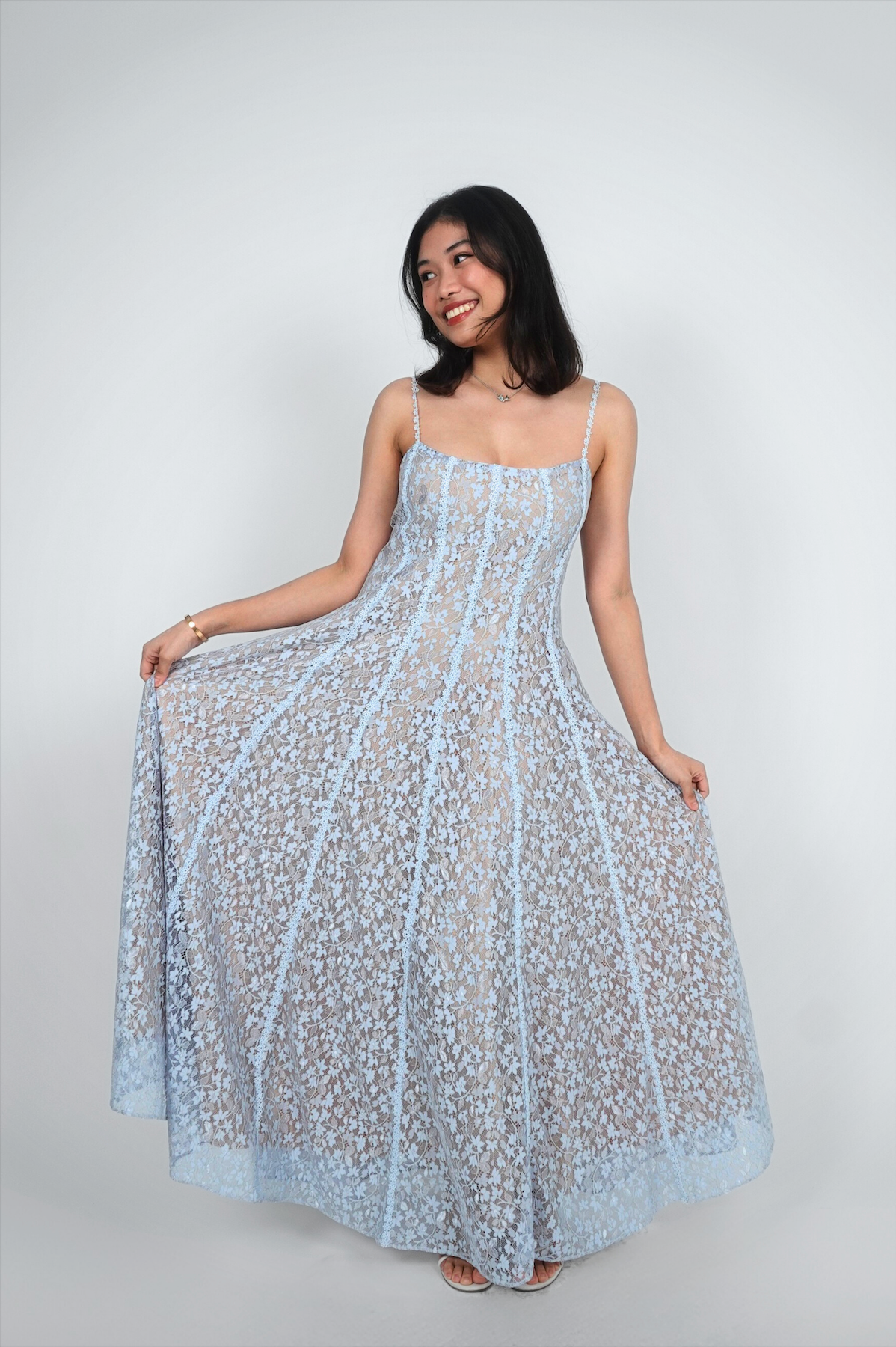 Light Blue Floral Spaghetti Strap Maxi