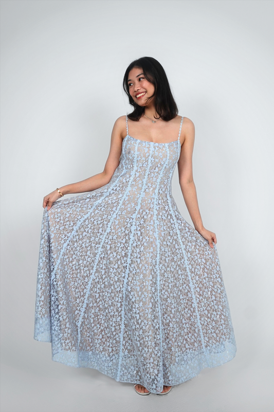 Light Blue Floral Spaghetti Strap Maxi